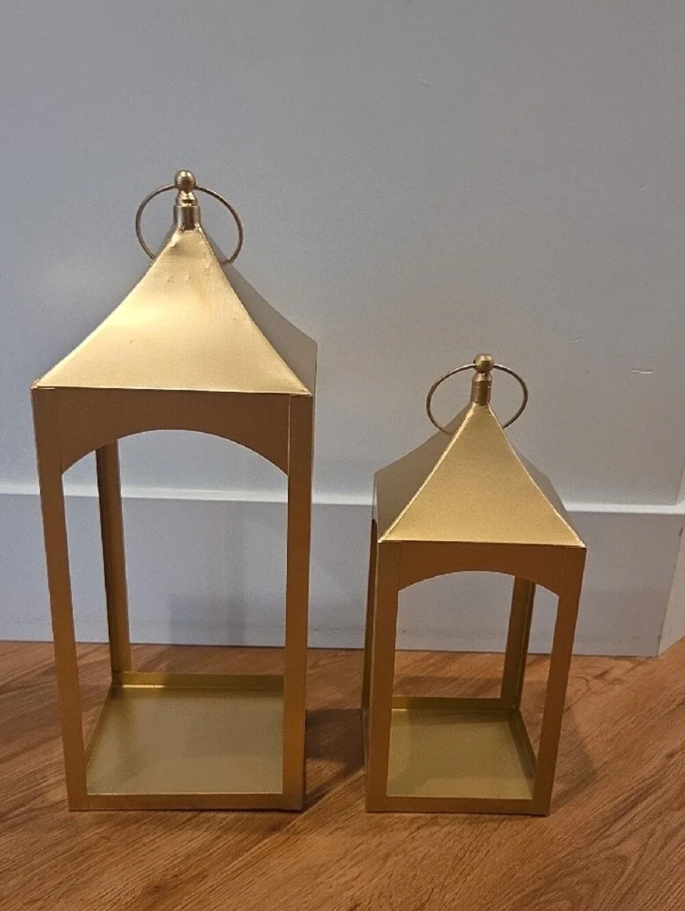 Gold Metal Lantern Set with Candle Holders - Decorative Home Accent